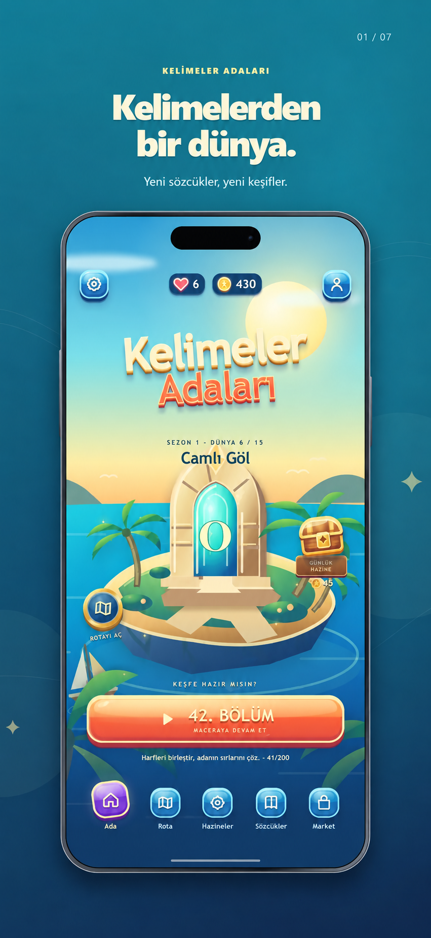 Kelimeler Adaları ana ada ekranı