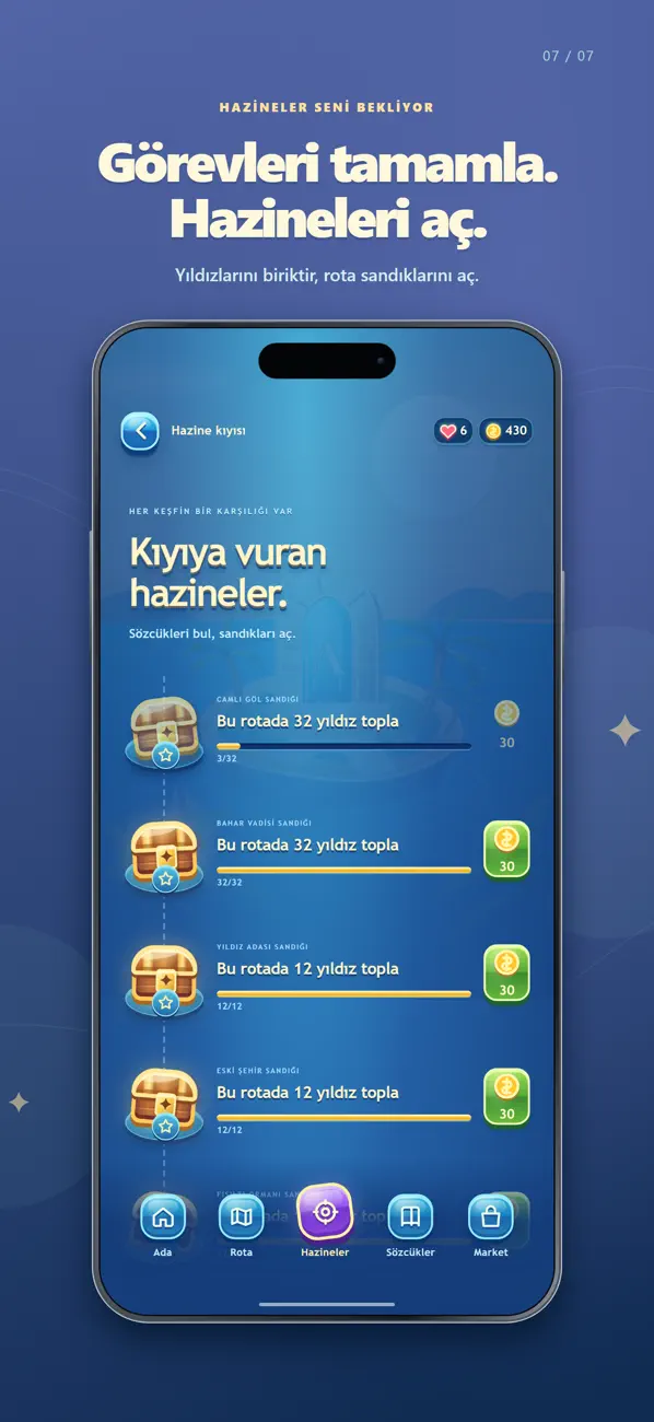 Kelimeler Adaları görevler ekranı
